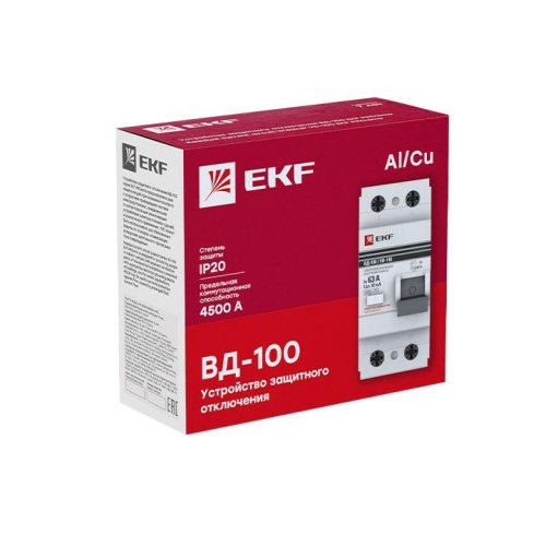 Выключатель дифференциального тока (УЗО) 2п 32А 100мА тип AC ВД-100 (электромех.) PROxima EKF elcb-2-32-100-em-pro фото 2