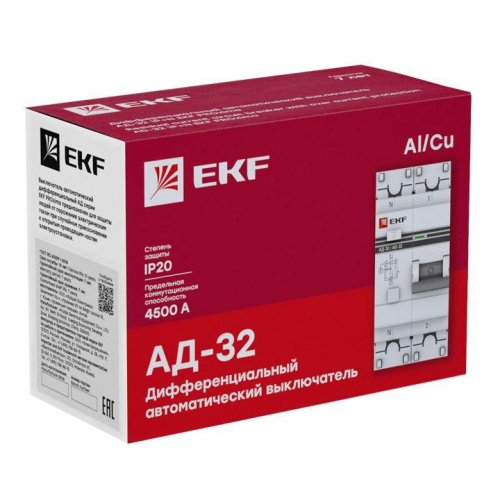 Выключатель автоматический дифференциального тока 2п (1P+N) C 6А 30мА тип AC 4.5кА АД-32 защита 270В электрон. PROxima EKF DA32-06-30-pro фото 2