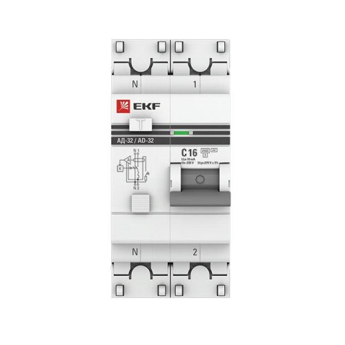 Выключатель автоматический дифференциального тока C 16А 10мА тип AC 4.5кА PROxima EKF DA32-16-10-pro фото 2